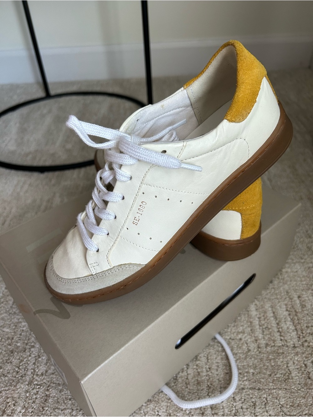 Sam Edelman White and Mustard Suede Heel Sneakers